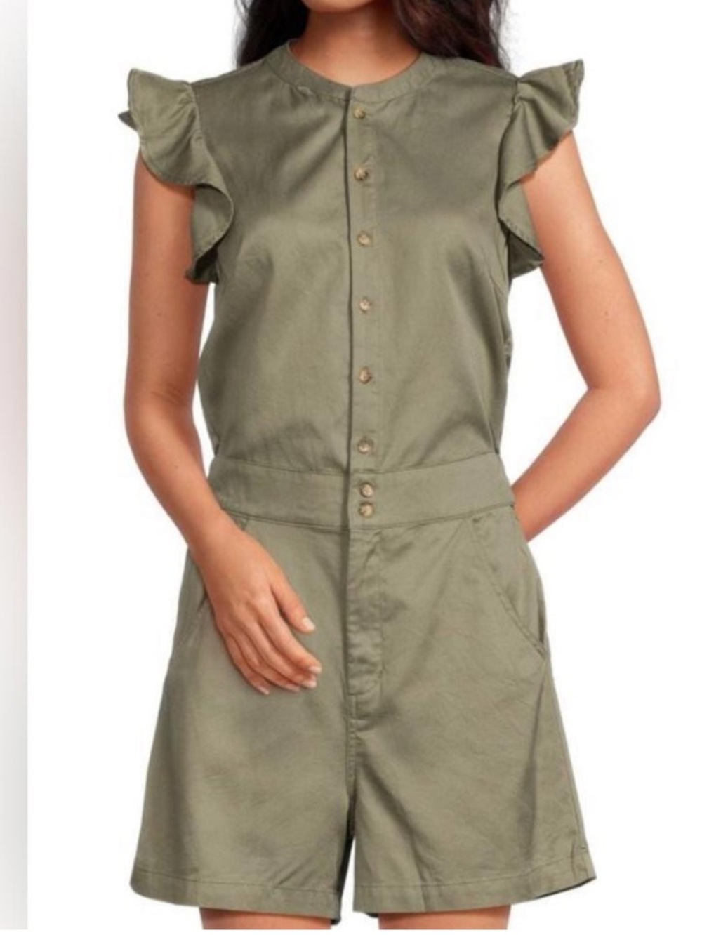 Joe's Jeans Sage Green Ruffle-Sleeve Romper